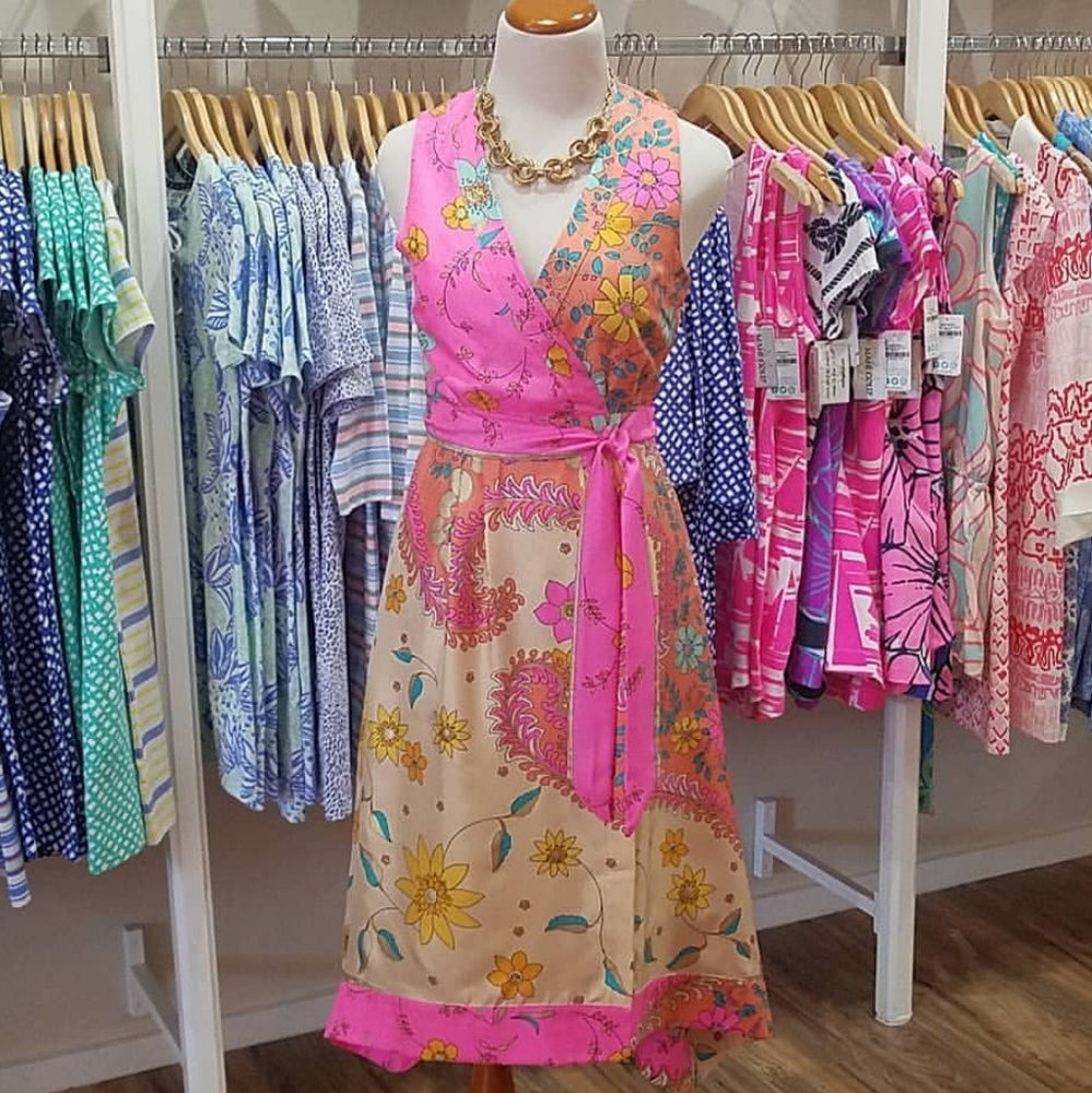 NWT Julie Brown Tea Length Faux Wrap Dress